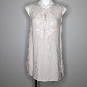Antibes Blanc cream 100% linen embroidered tunic top dress M